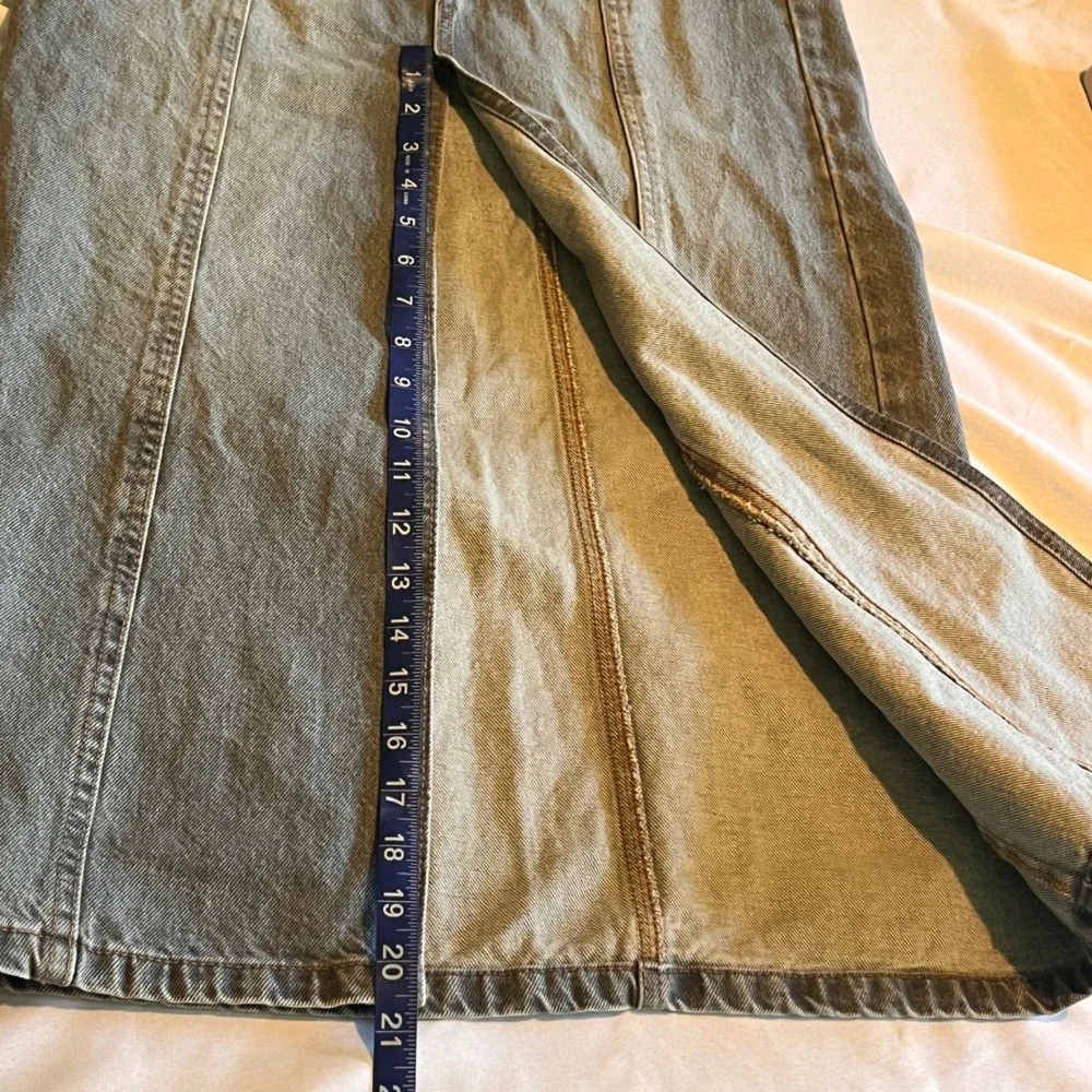 Primark Grey Denim Maxi Skirt High Waisted Front Slit Size 2 US Western Boho